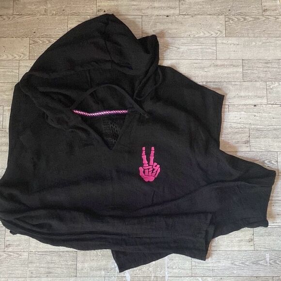 Retro, Peace Sign Skeleton, Upcycled, Hooded, Cover-Up Tunic - Picture 14 of 16